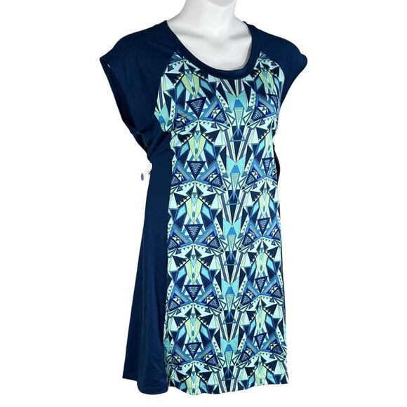 Title Nine Women XL Sleeveless Tunic Dress Blue Green Geometric Print Athleisure - Picture 8 of 14